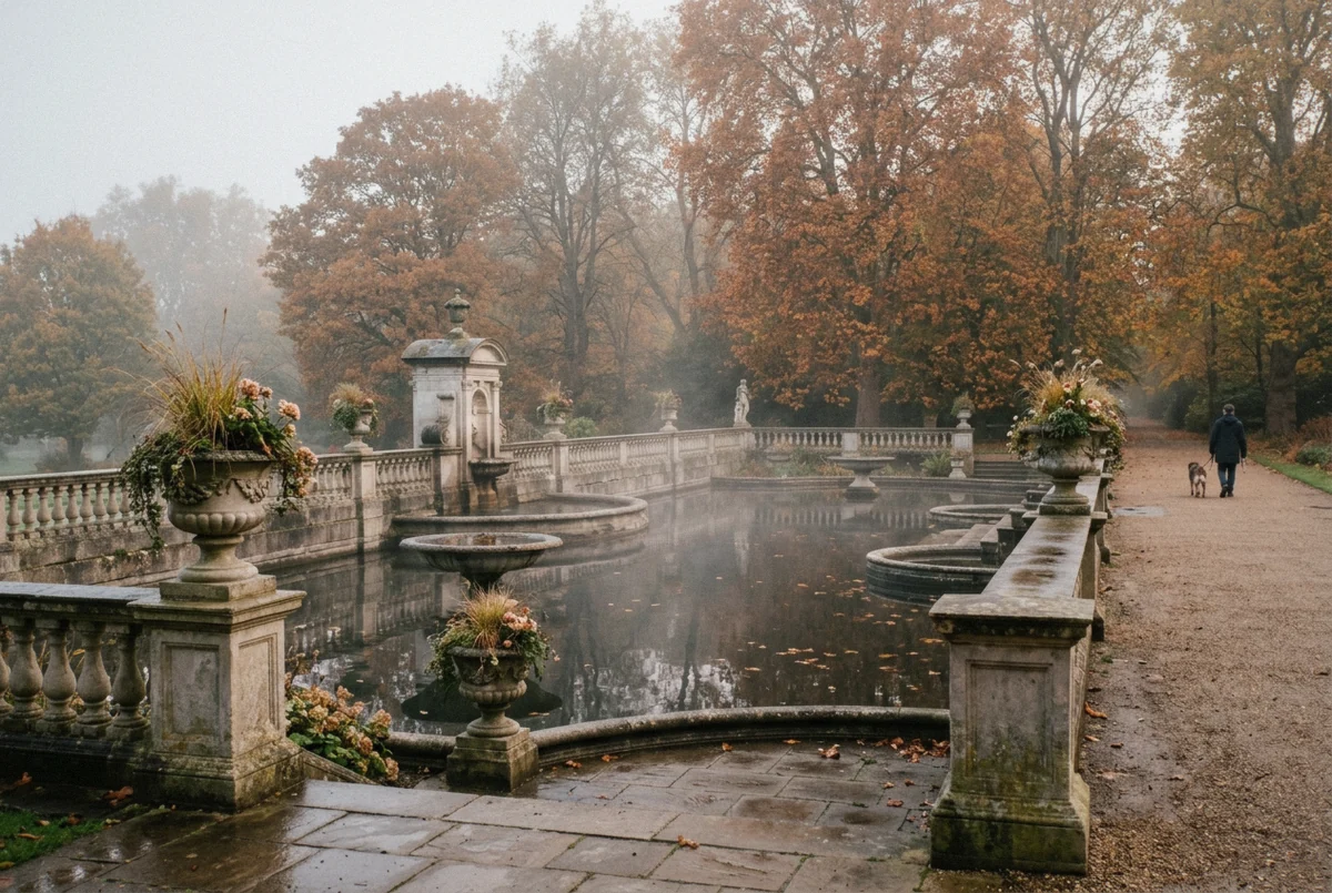 The Italian Gardens fountains in Kensington Gardens, a Royal Park setting for a London proposal photoshoot